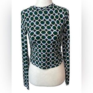 Stradivarius Retro Green & Blue Stretchy Long Sleeve T-shirt Size Small